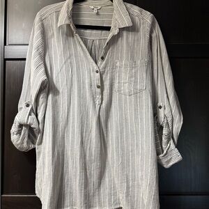 Sonoma Striped Button-Up Tunic - Gray and White